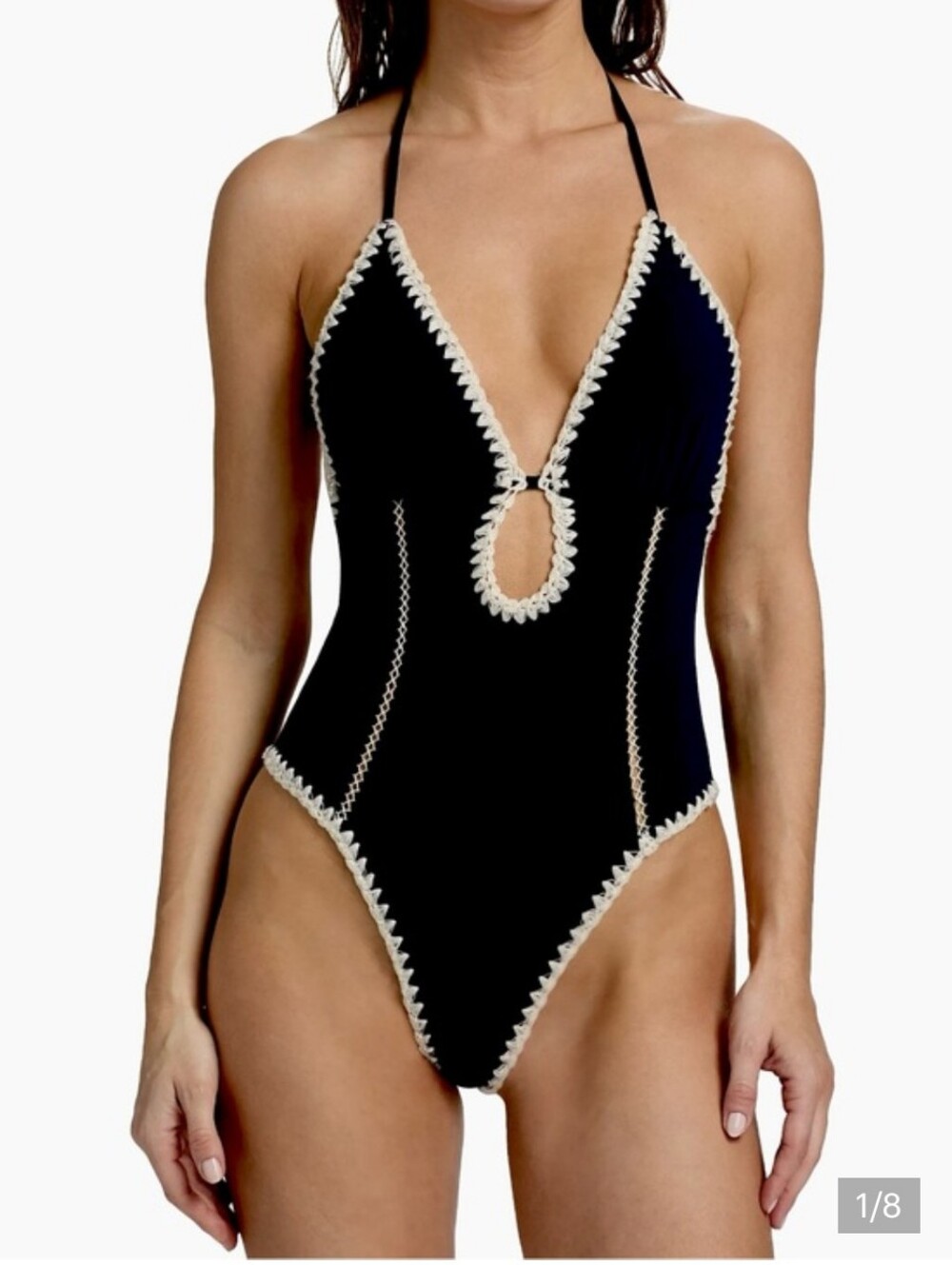 X Milly Cutout Crotchet One Piece Black White Swimsuit M BNWT